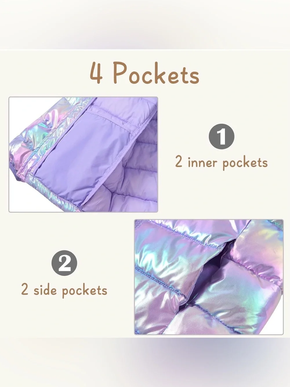 Girls Winter Coat Shiny Gradient Lightweight Puffer Jacket